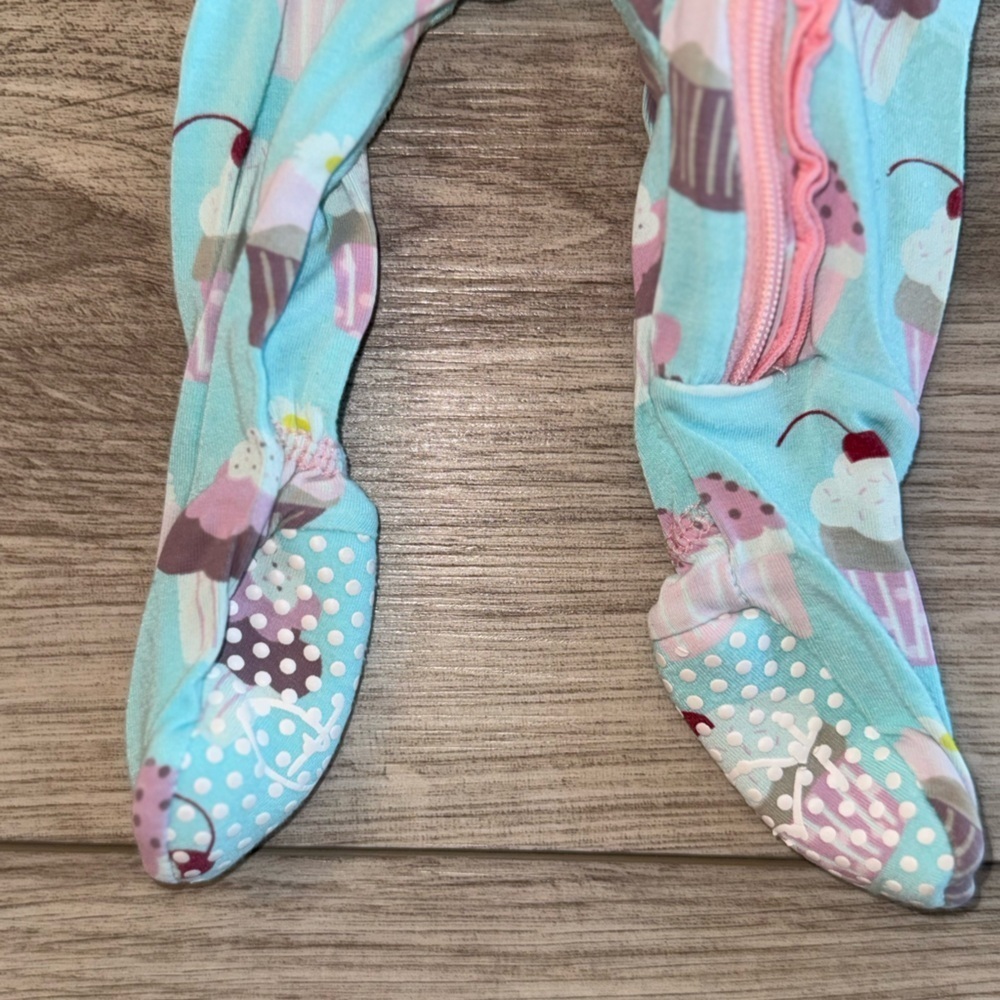 Kickee Pants Cupcake Print Footie - Aqua and Pink - Picture 5 of 5